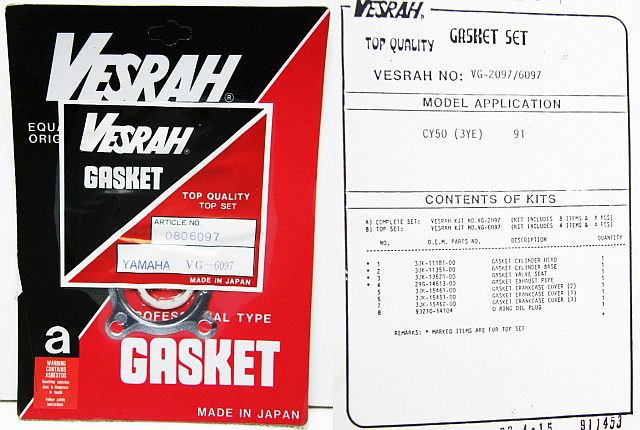 VG6097 - Yamaha Jog 1991 CY50 Gasket set