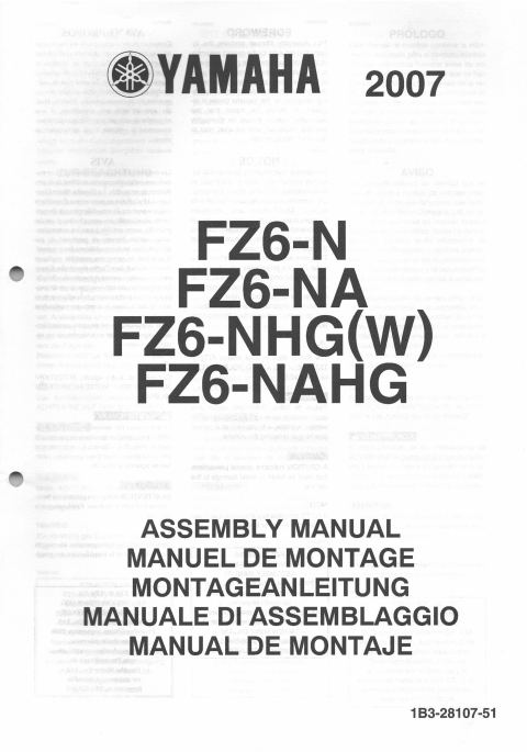 1B3-28107-51 - FZ6-N (A)(HG)(HGW) ASSEMBLY MANUAL 2007
